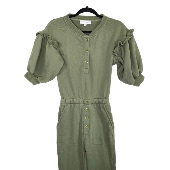 SOMETHING NAVY Olive Green Ruffle Sleeve Henley Jumpsuit‎ Size XXS - Picture 6 of 10